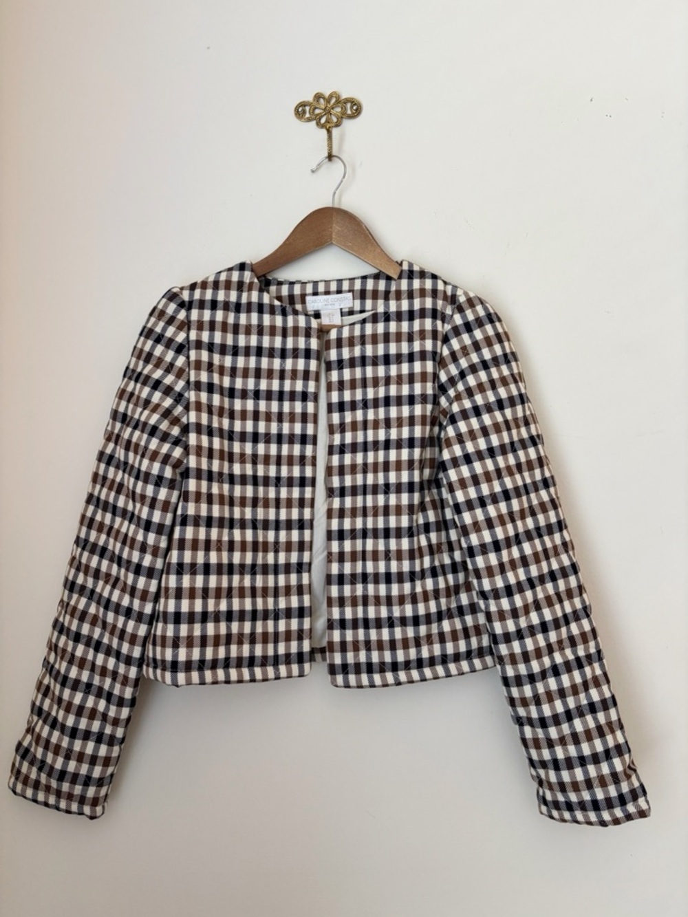 Caroline Constas Gingham Quilted Lyla Jacket Small Preppy Academia